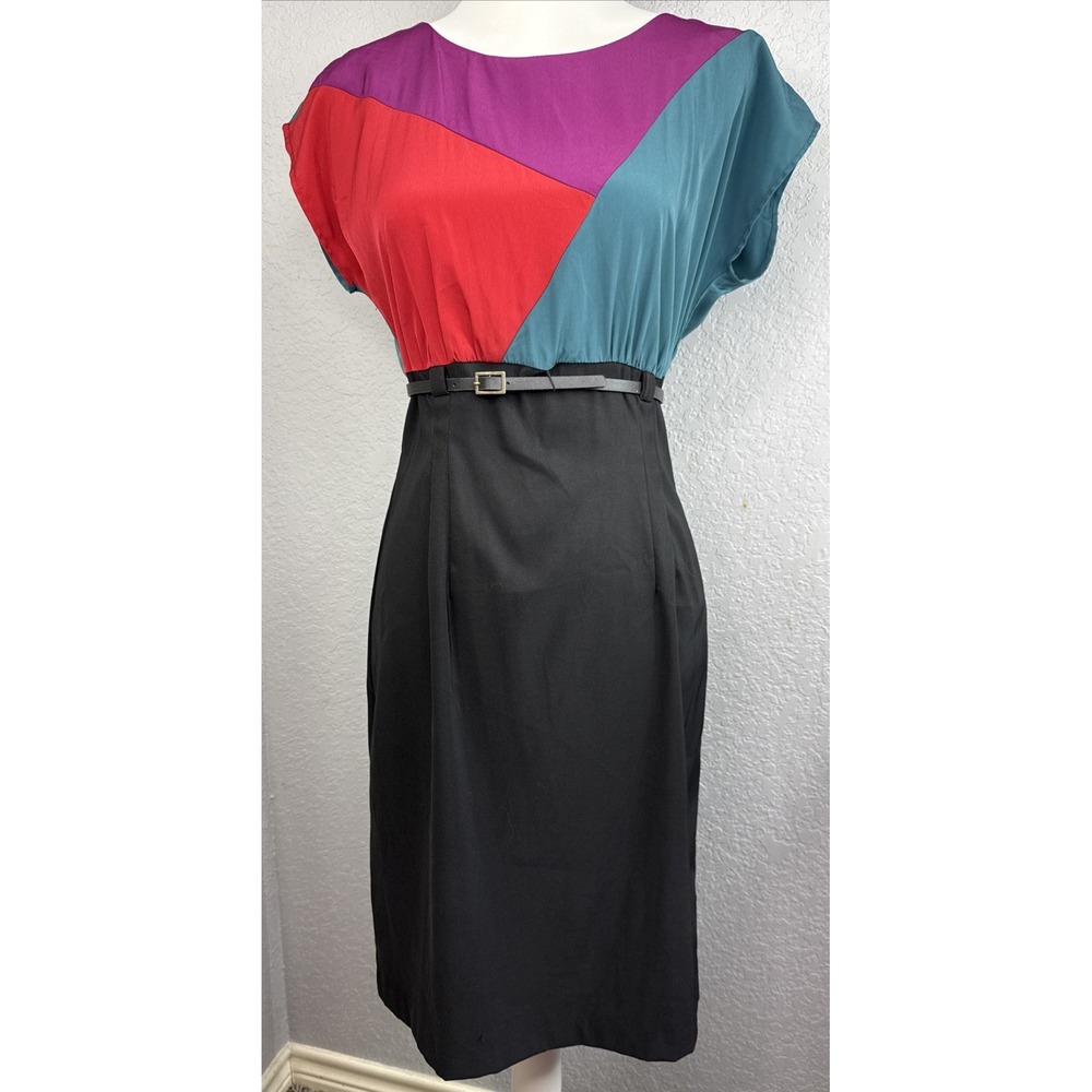 ALYX Dress Color Block Size‎ 8 Multicolored Short Sleeve Belted